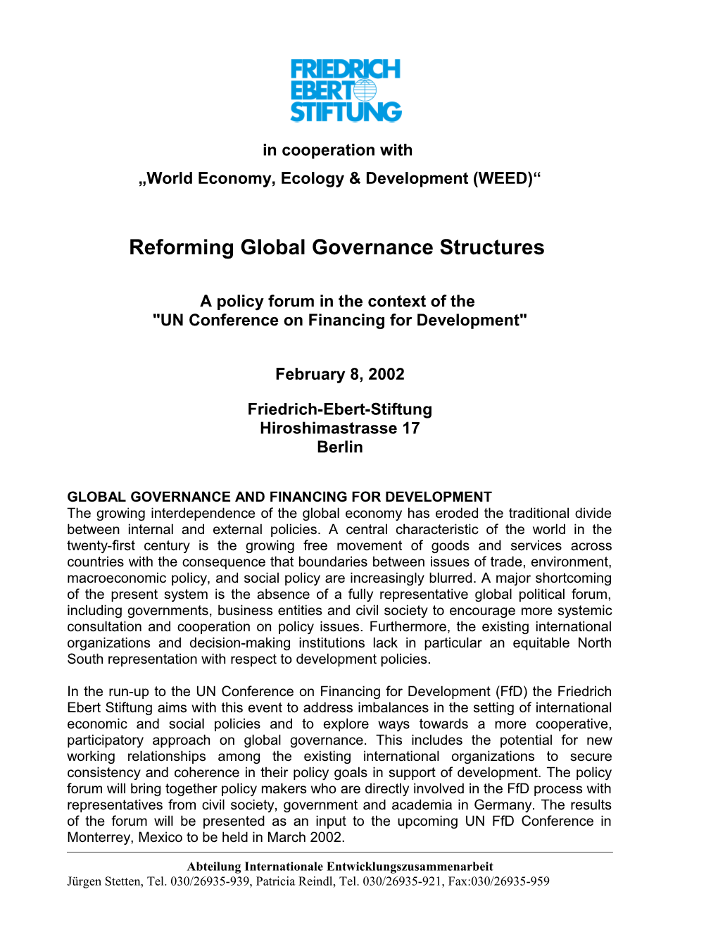 Reforming Global Governance Structures