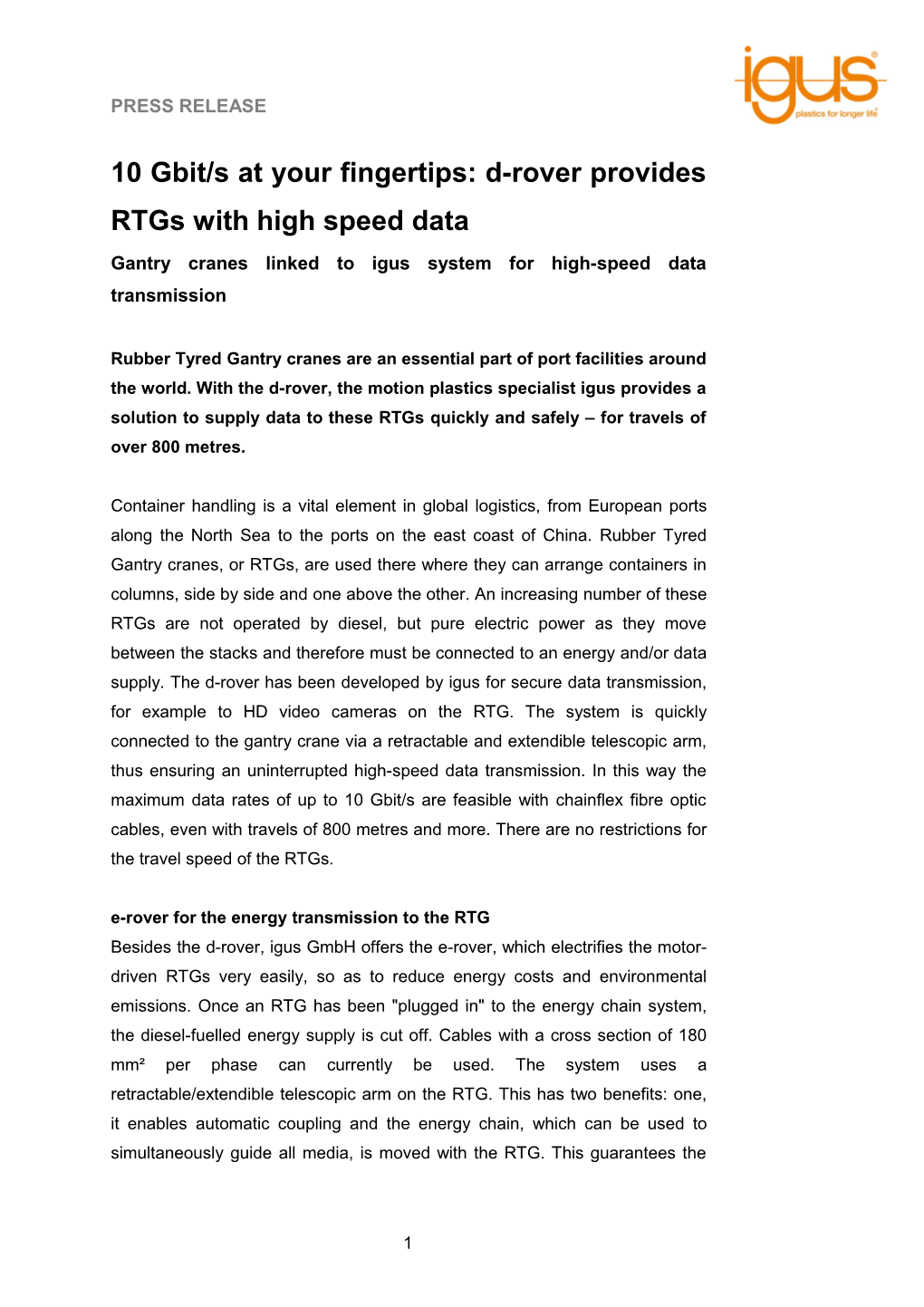 10 Gbit/S at Your Fingertips: D-Rover Provides Rtgs with High Speed Data