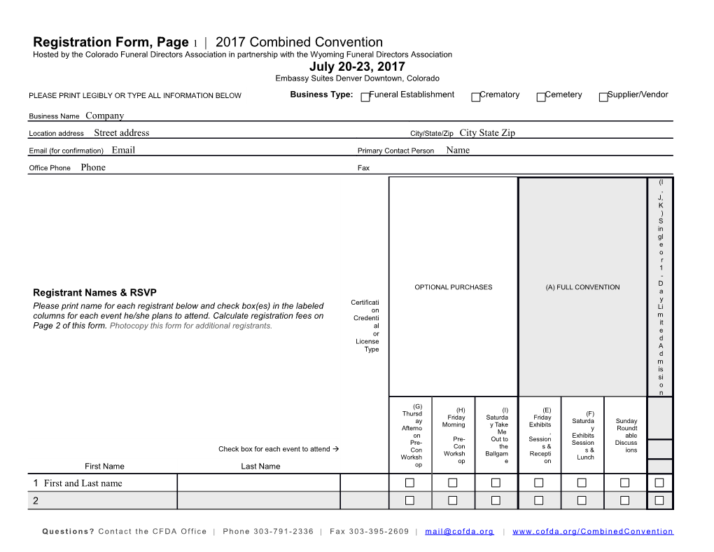 Complete Both Pages 1 and 2 of Registration Form and Send with Payment to CFDA