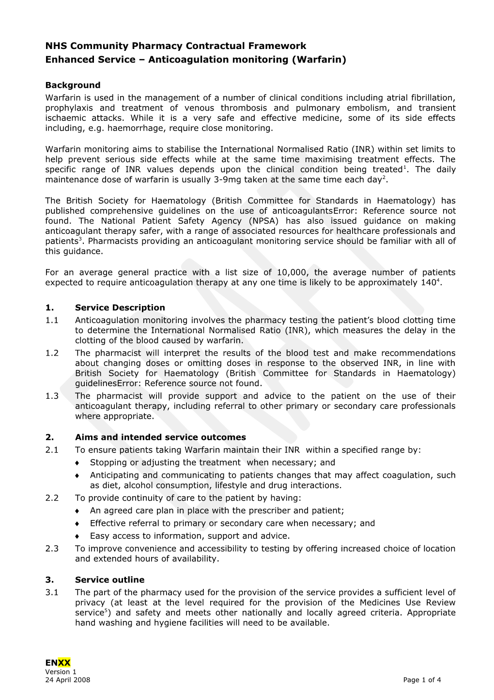 Supplementary Service Anticoagulant Monitoring