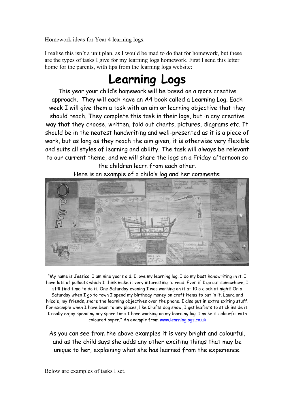 Homework Ideas for Year 4 Learning Logs