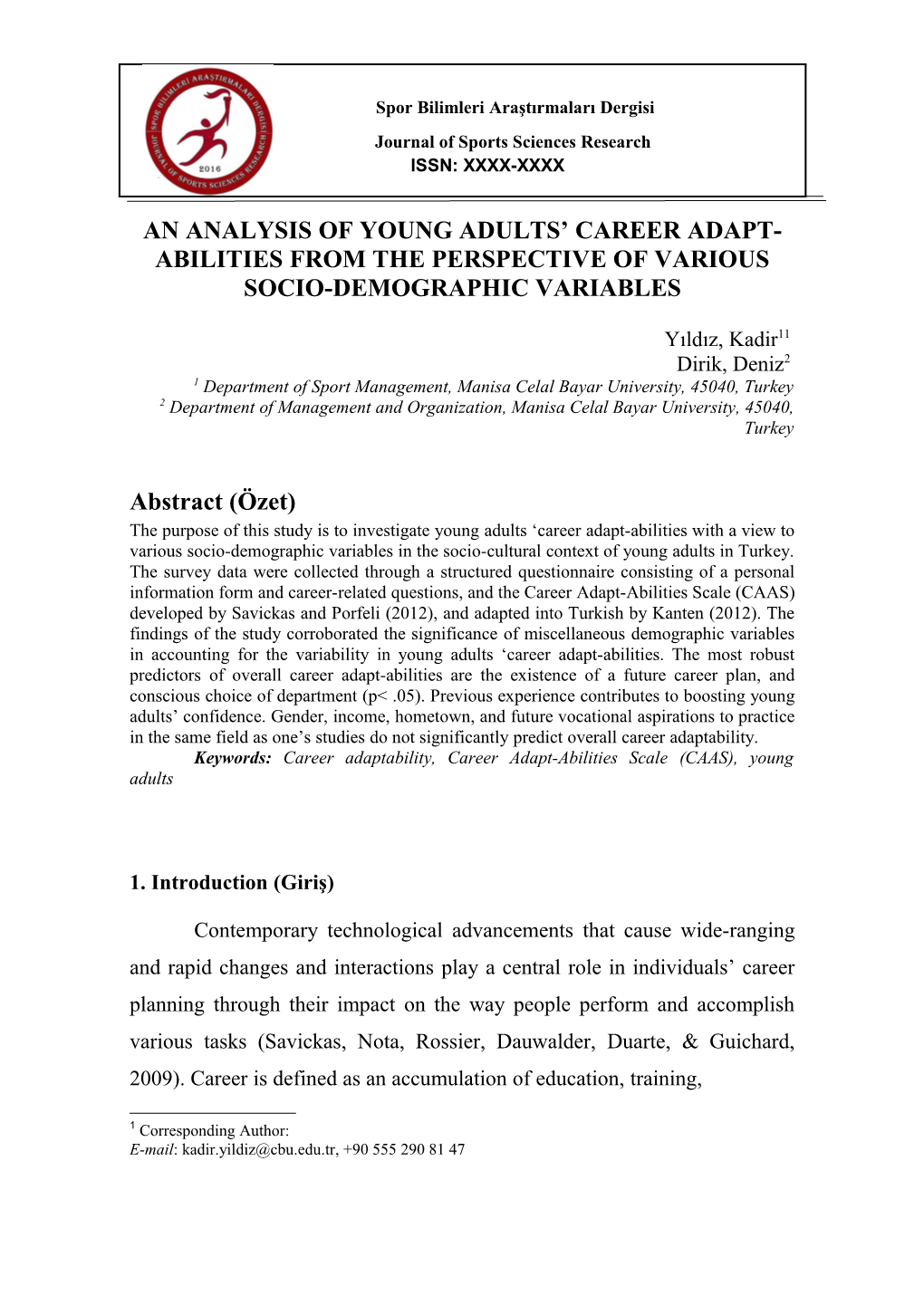 An Analysis of Young Adults Career Adapt-Abilities from the Perspective of Various