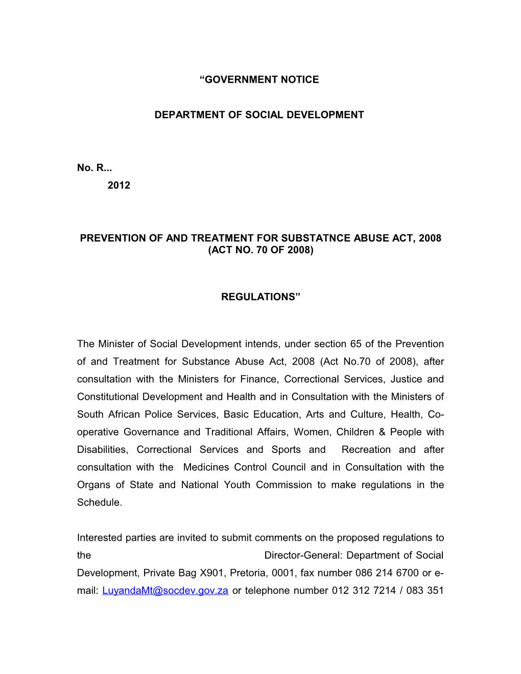 Prevention of and Treatment for Substatnce Abuse Act, 2008 (Act No. 70 of 2008)