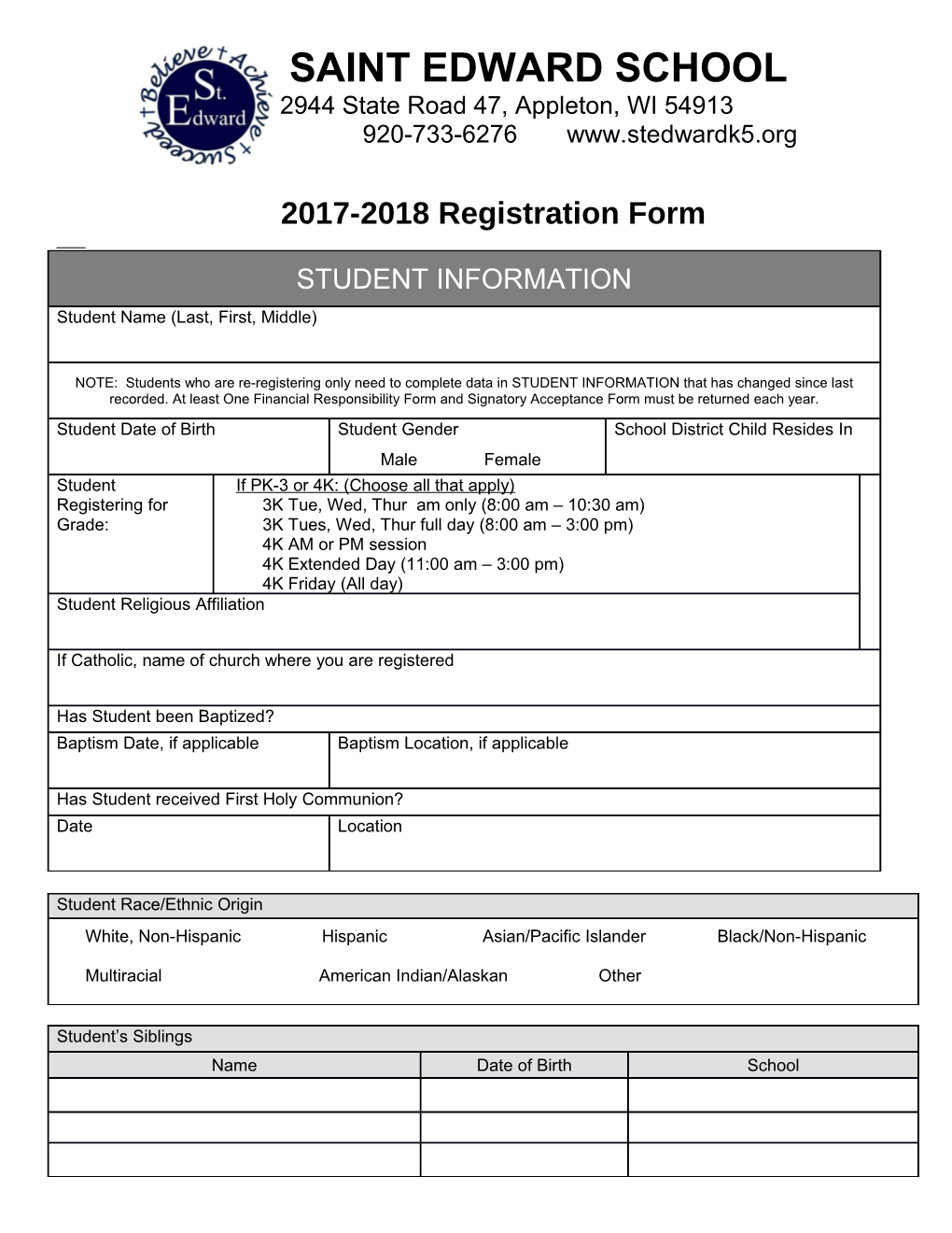 2017-2018 Registration Form
