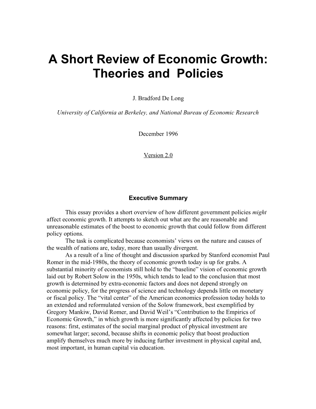 Improving Economic Growth