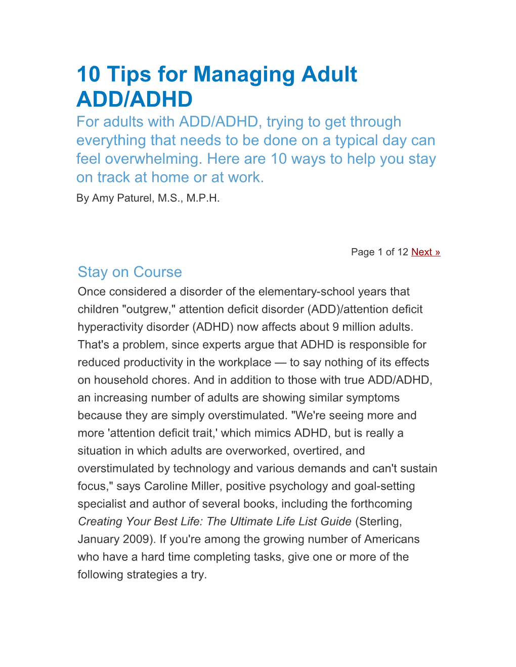 10 Tips for Managing Adult ADD/ADHD