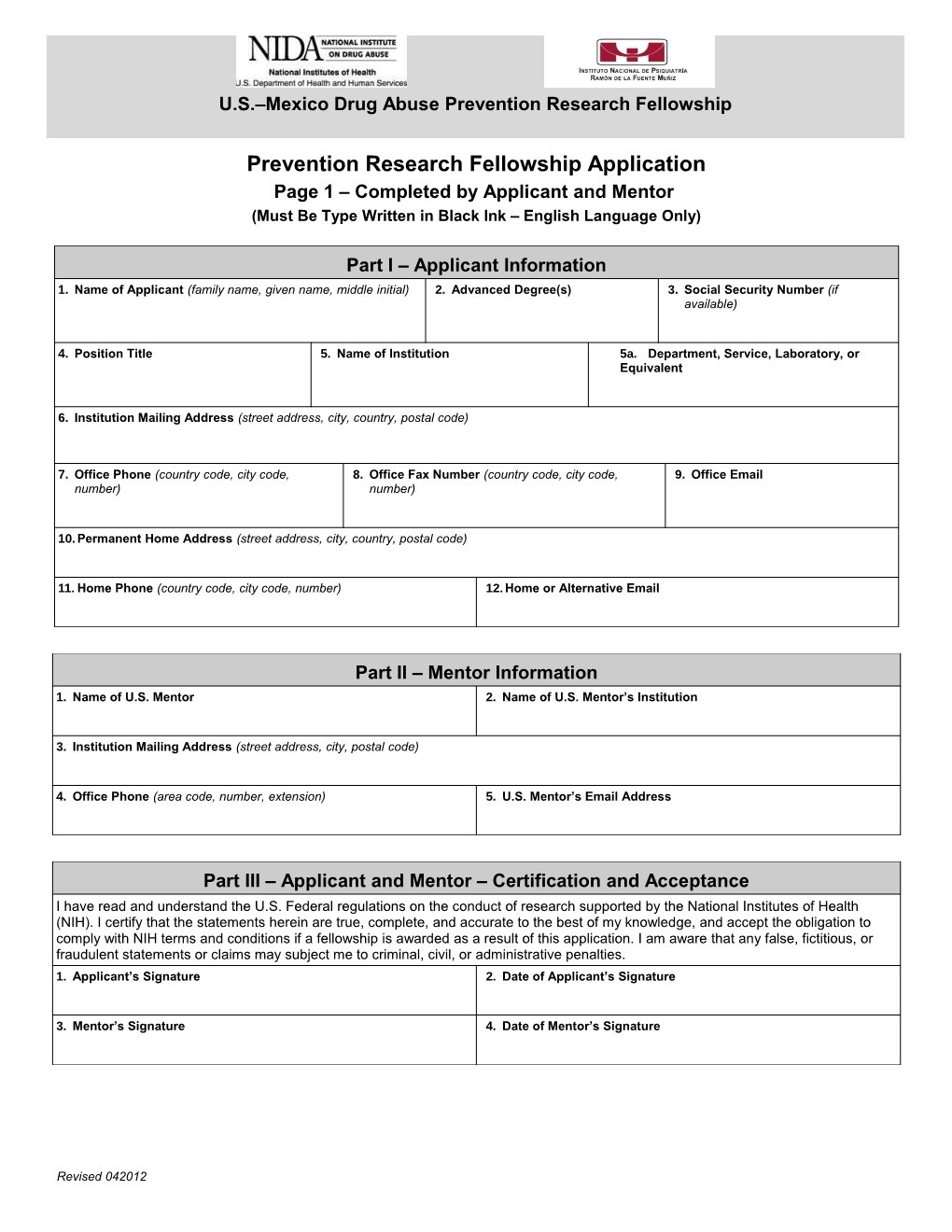 Prevention Research Fellowship Application