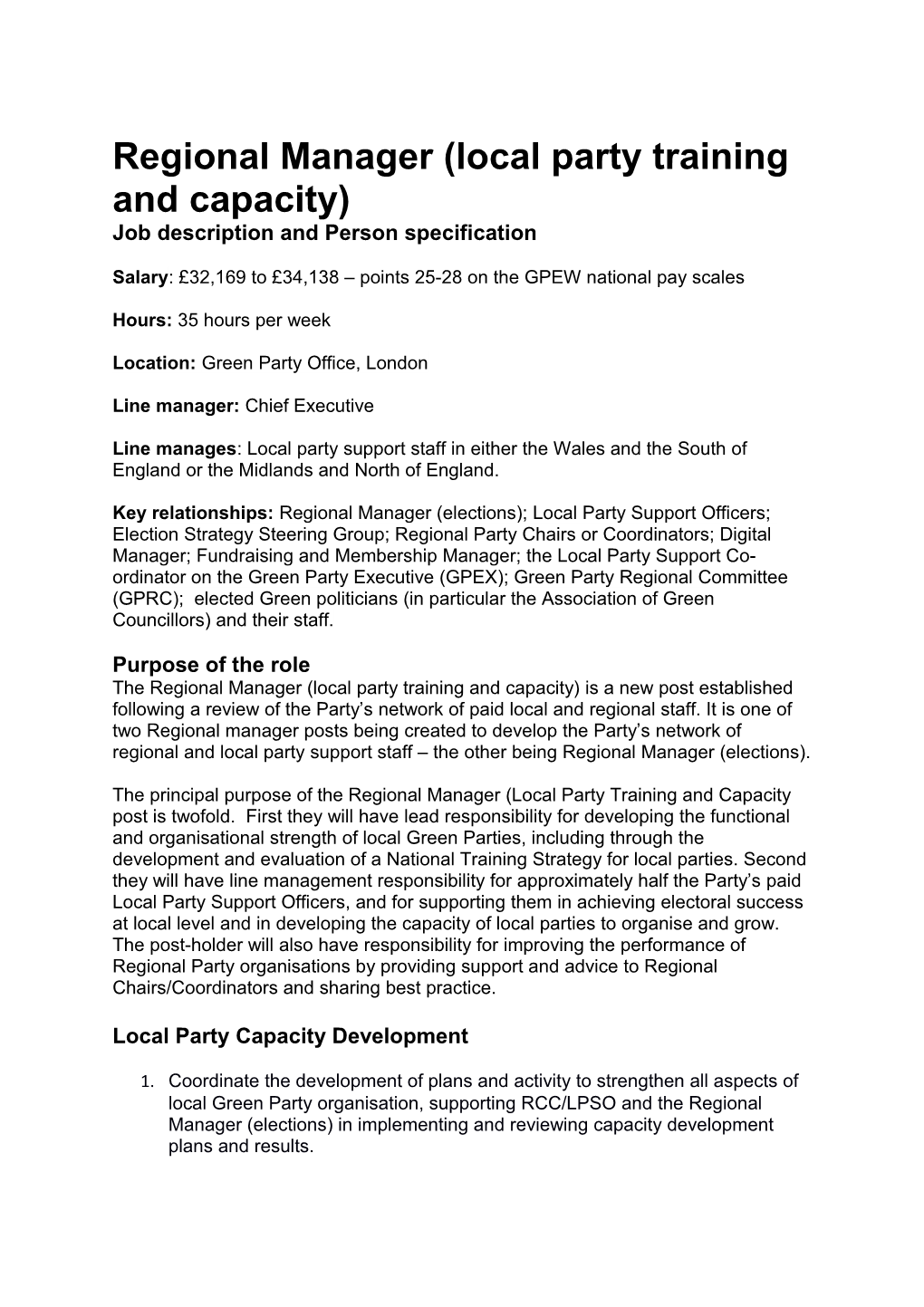 Regional Manager (Local Party Training and Capacity)