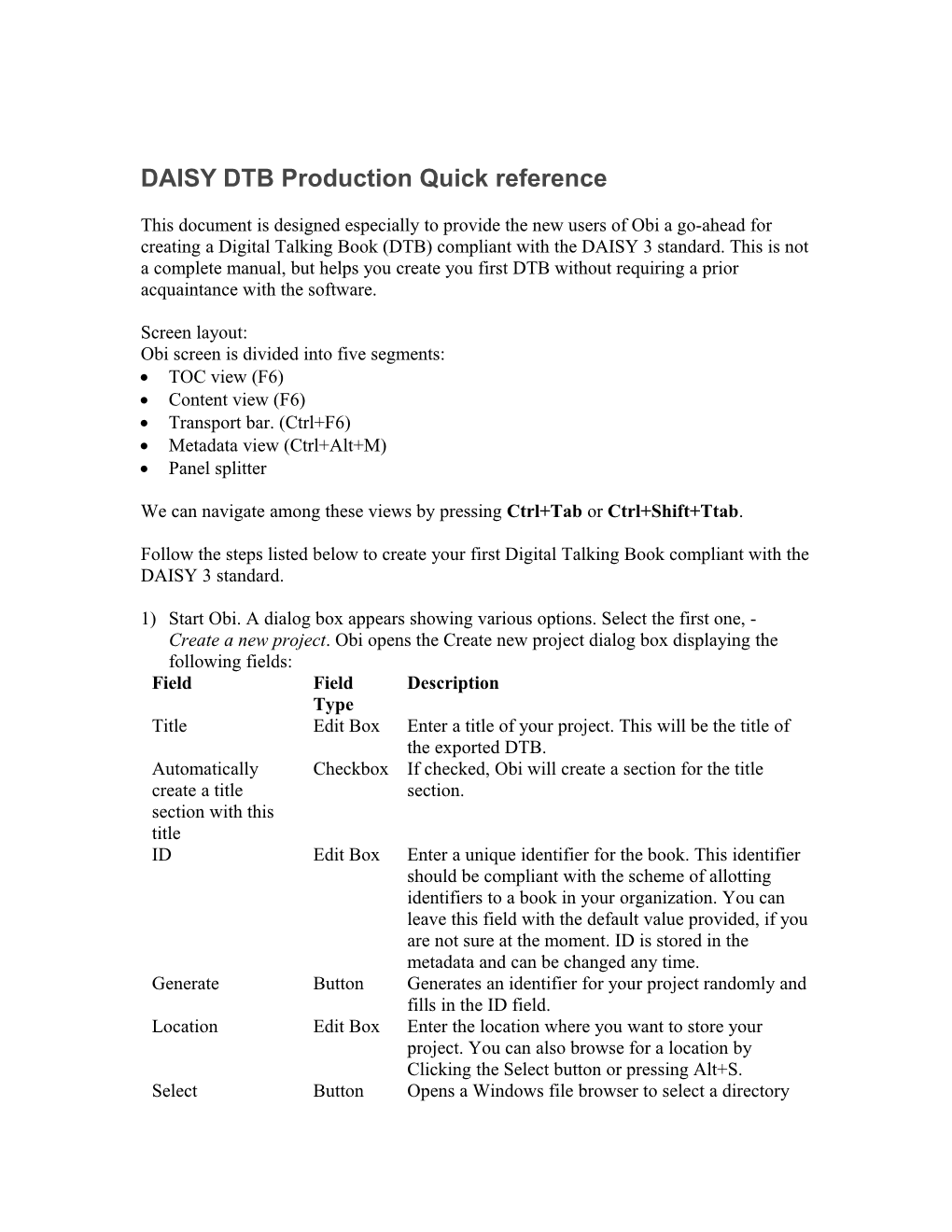 DAISY DTB Production Quick Reference