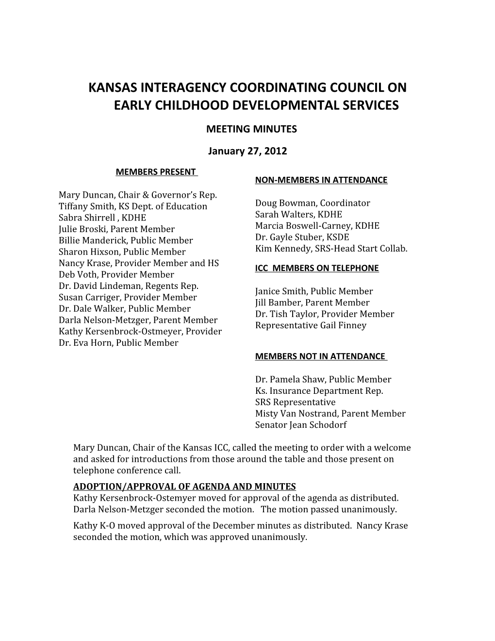 Kansas Interagency Coordinating Council on Early Childhood Developmental Services