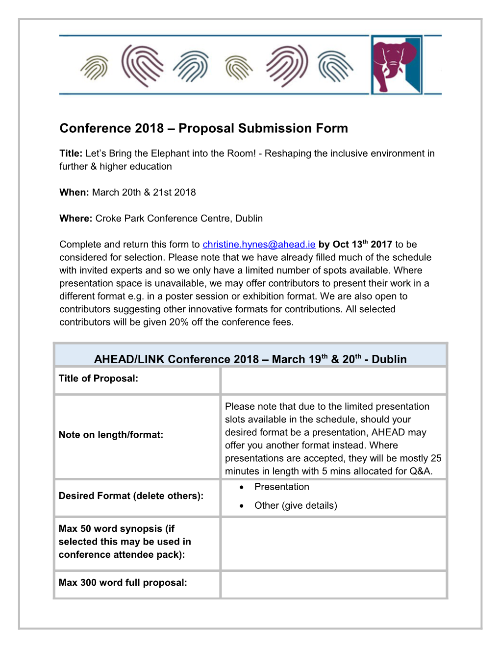 Conference 2018 Proposal Submission Form