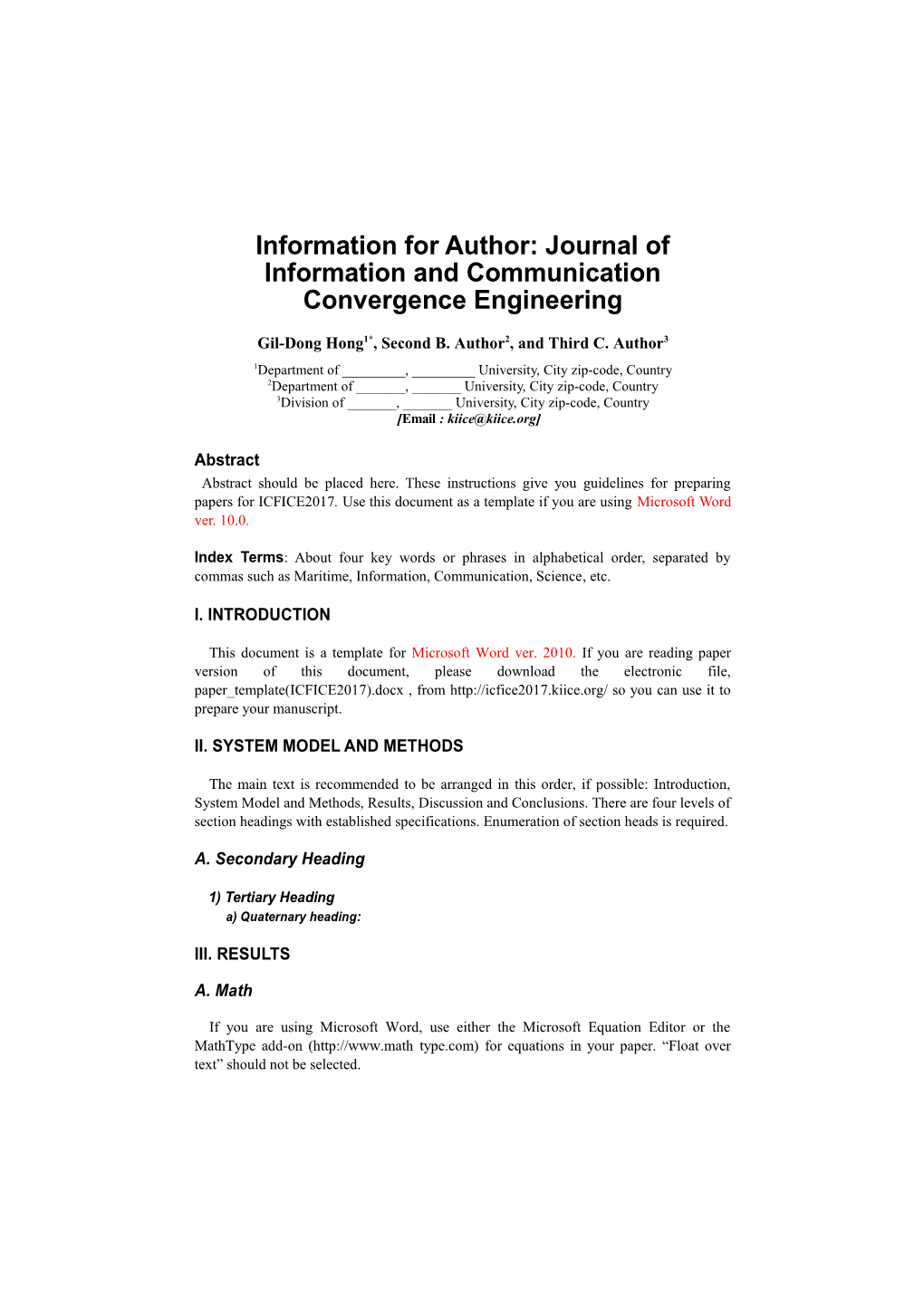 Information for Author: Journal of Information and Communication Convergence Engineering