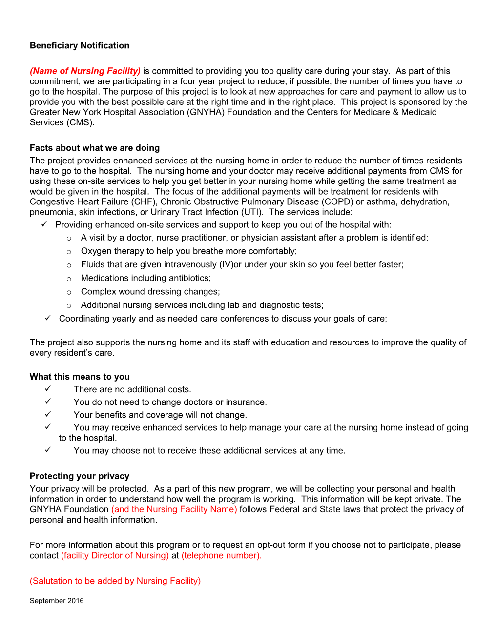 Beneficiary Notification