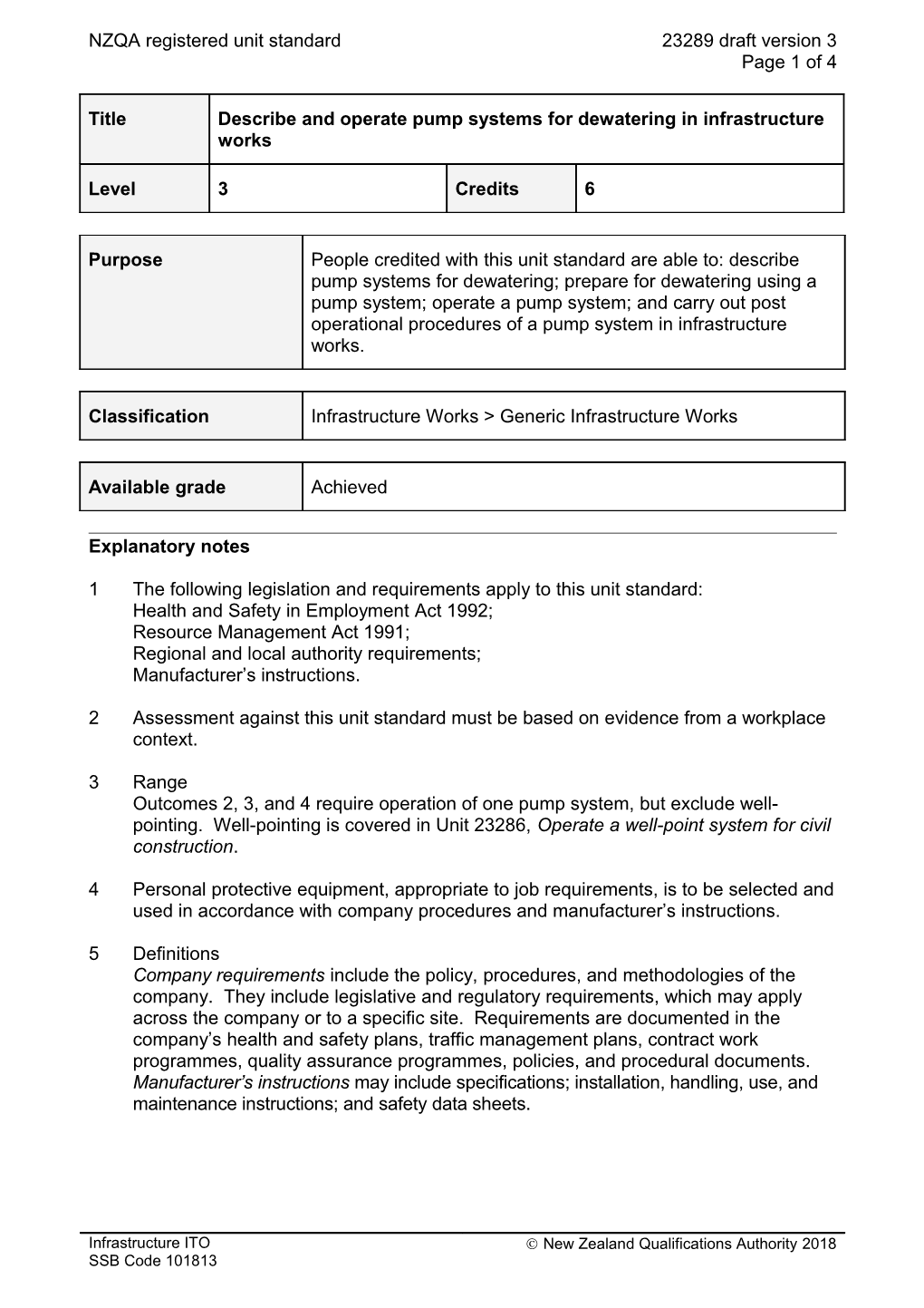 23289 Describe and Operate Pump Systems for Dewatering in Infrastructure Works