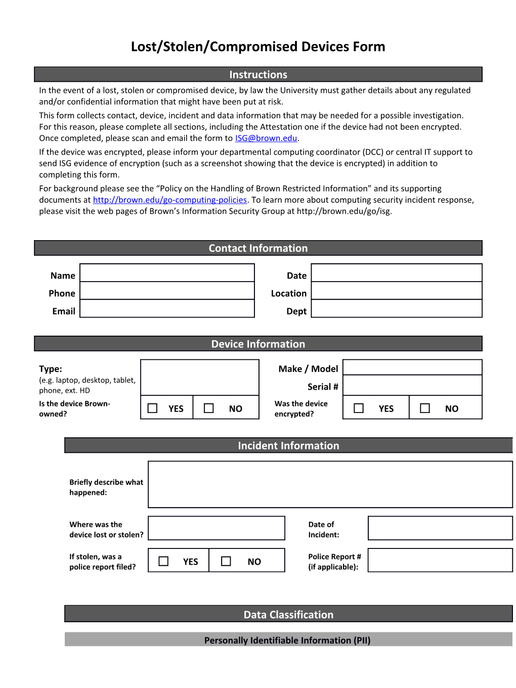 Lost/Stolen/Compromised Devices Form
