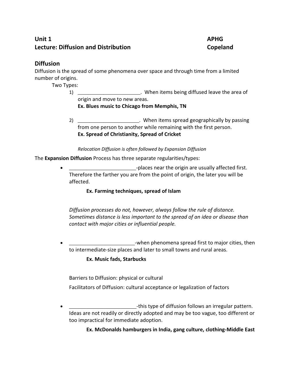 Lecture: Diffusion and Distributioncopeland