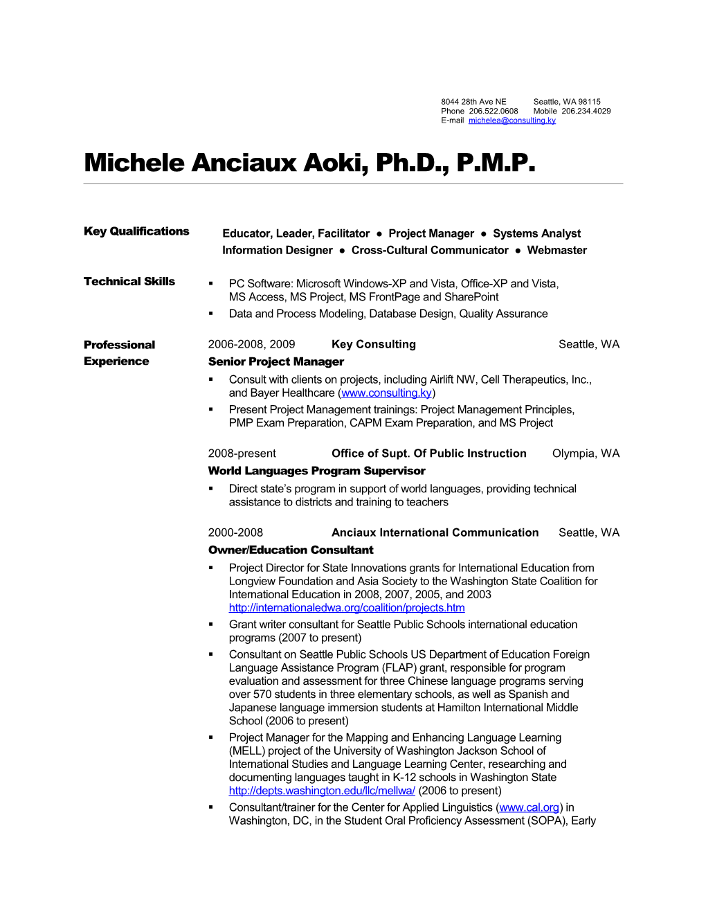 Resume for Michele Anciaux Aoki