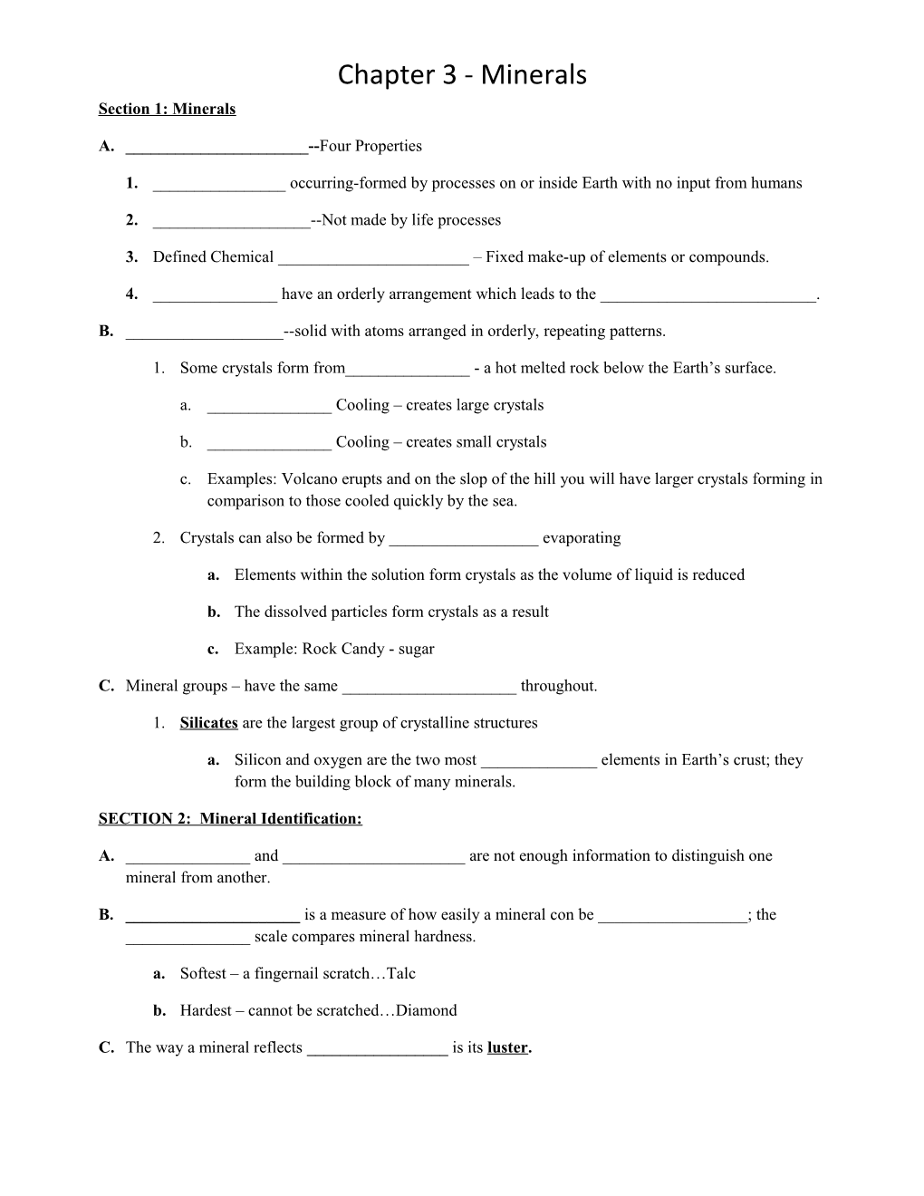 Section 1: Minerals