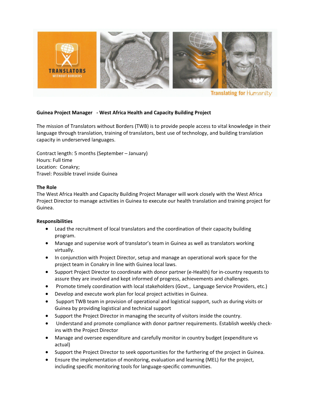Guinea Project Manager - West Africa Health and Capacity Building Project