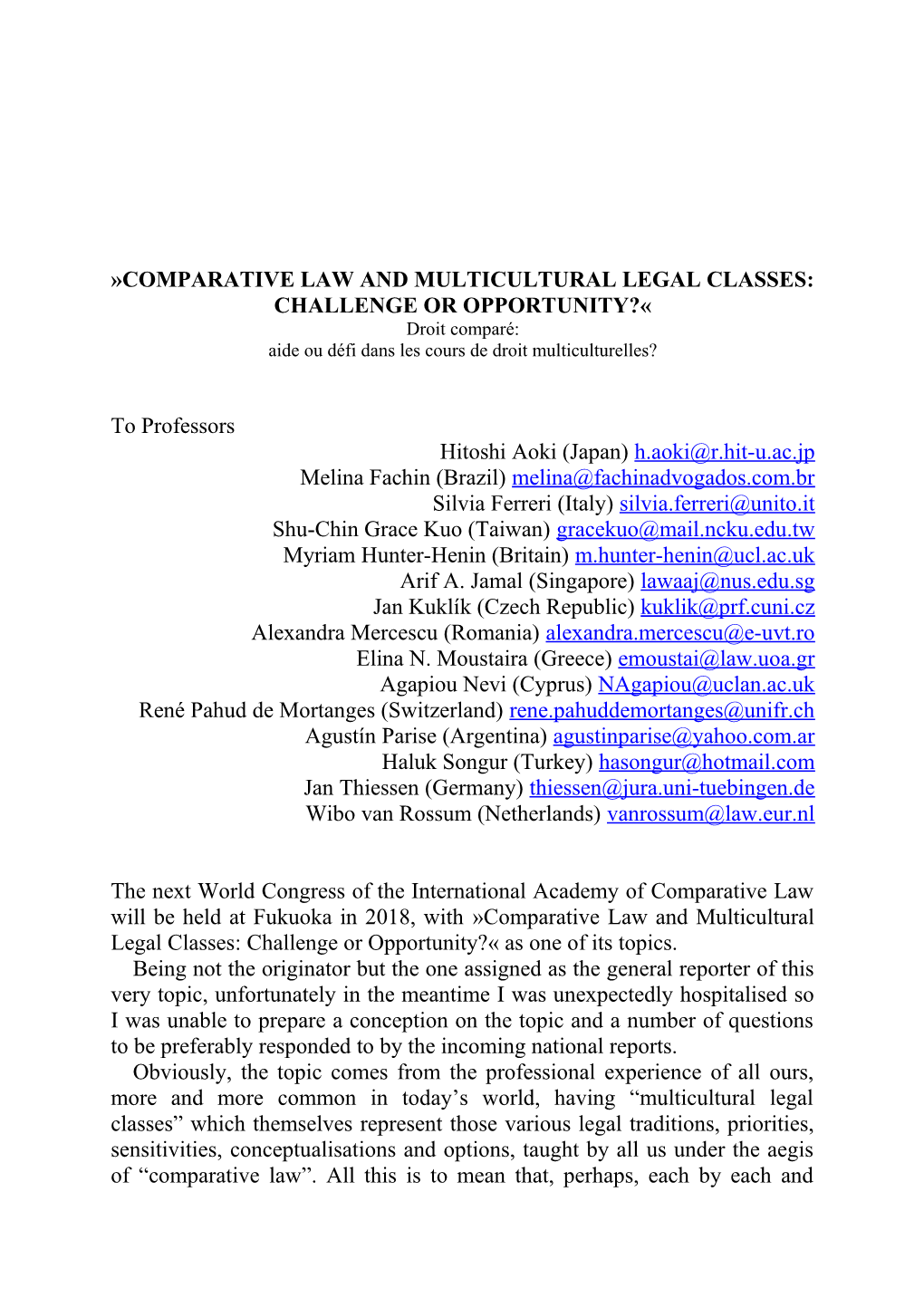 Comparative Law Andmulticultural Legal Classes