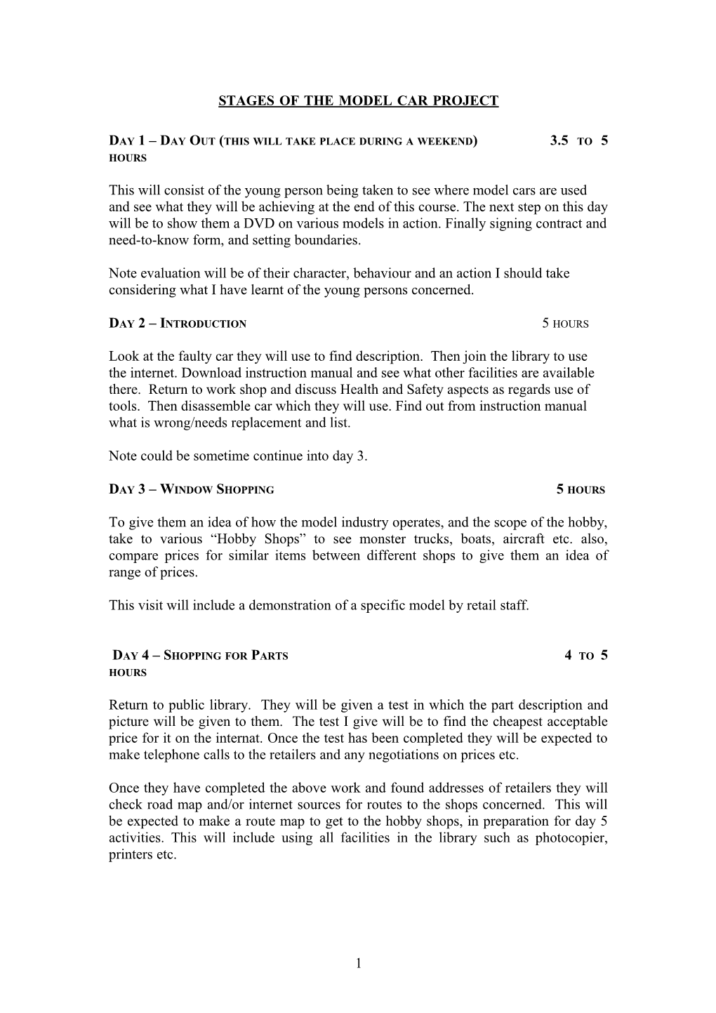 Stages of the Model Car Project