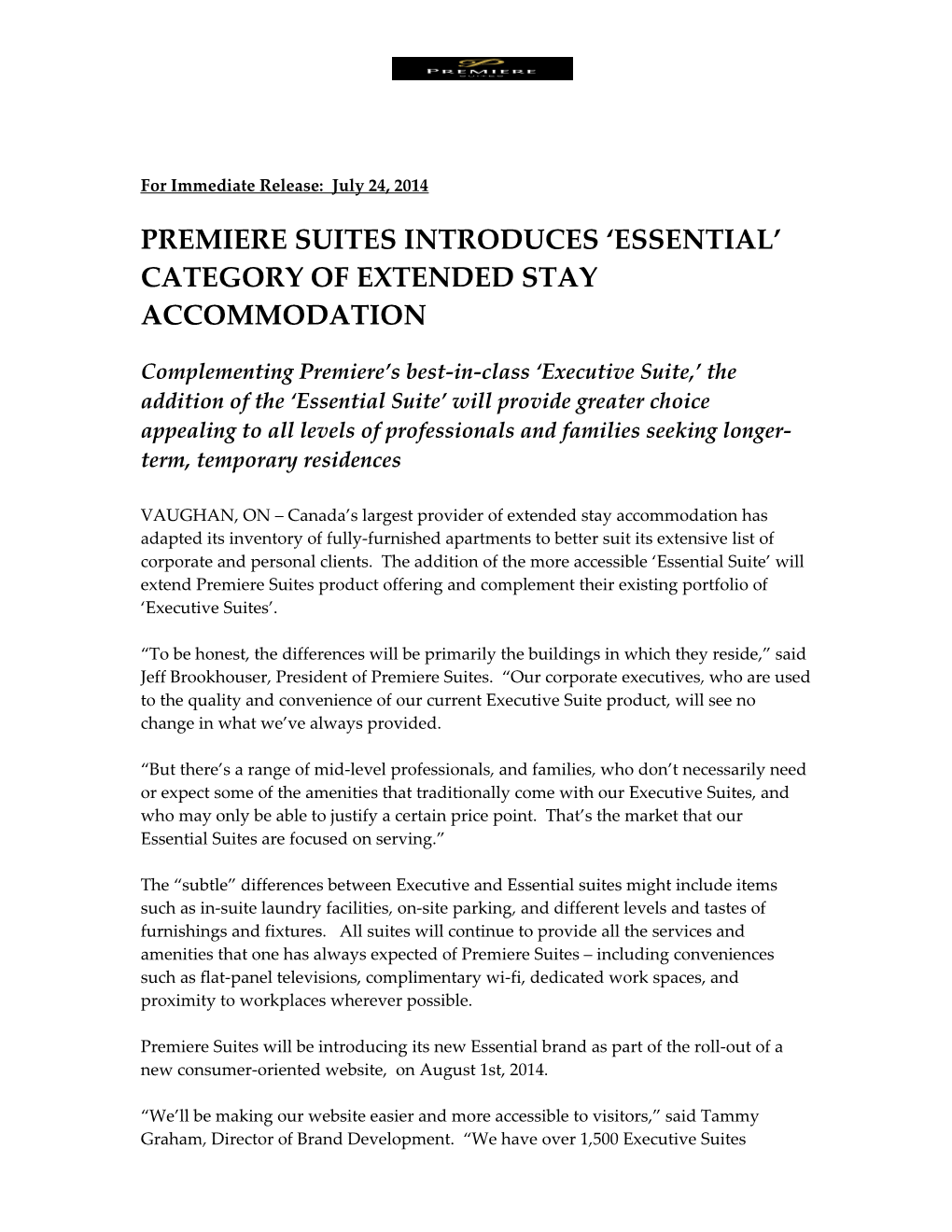 Premiere Suites Introduces Essential Category of Extended Stay Accommodation