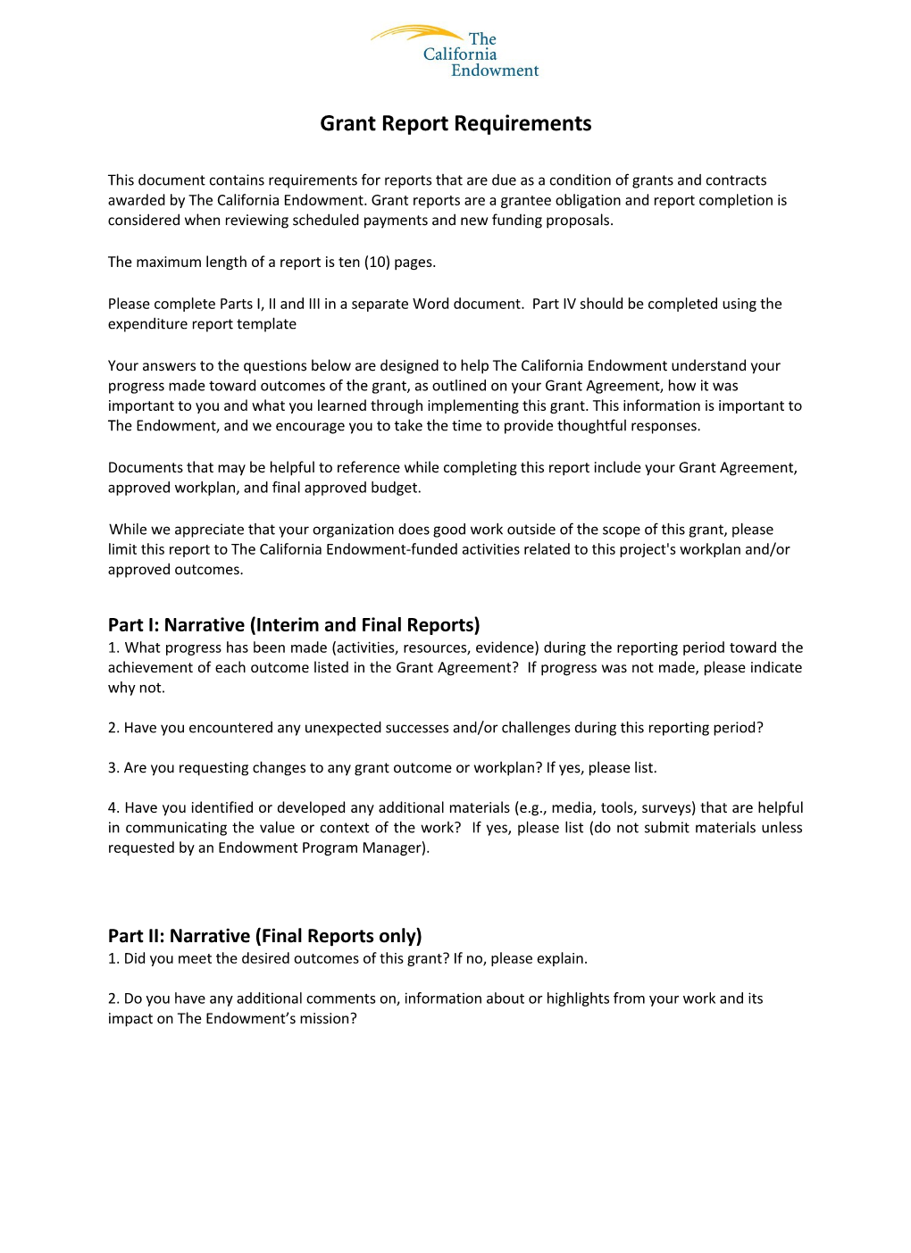 Grant Report Requirements