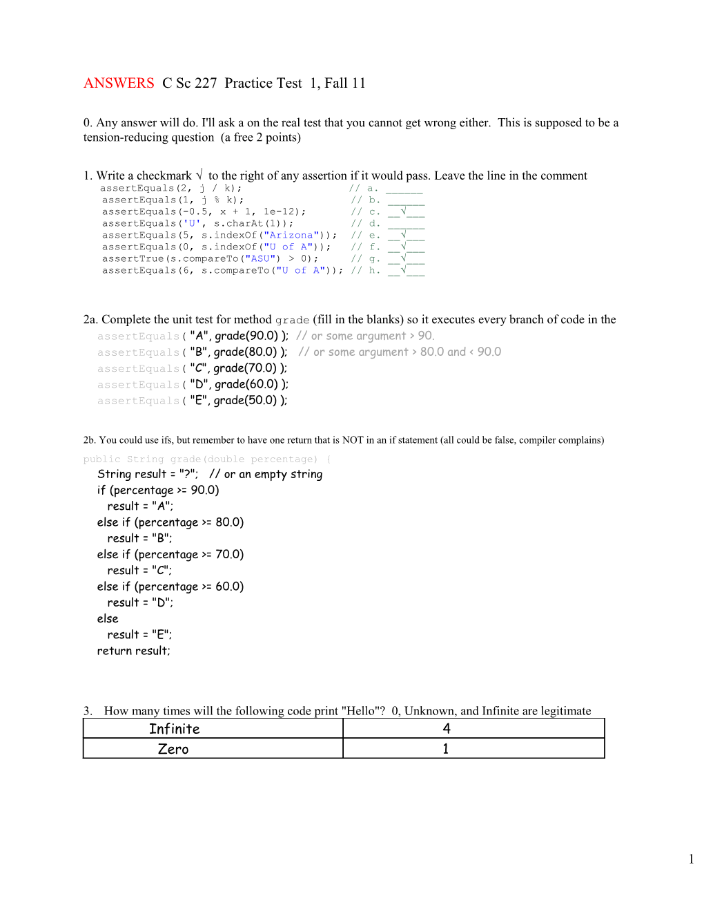 ANSWERS C Sc 227 Practice Test 1, Fall 11