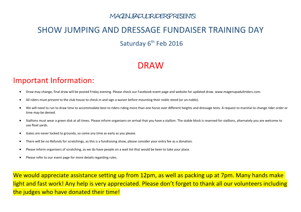 Show Jumping and Dressage Fundaiser Training Day