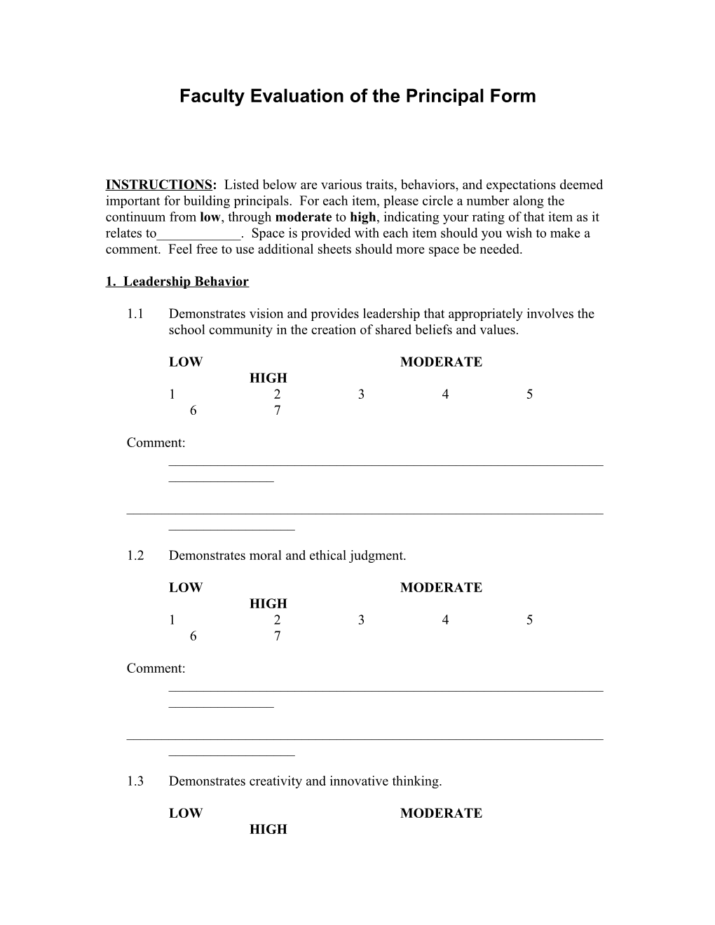 Faculty Evaluation of the Principal Form