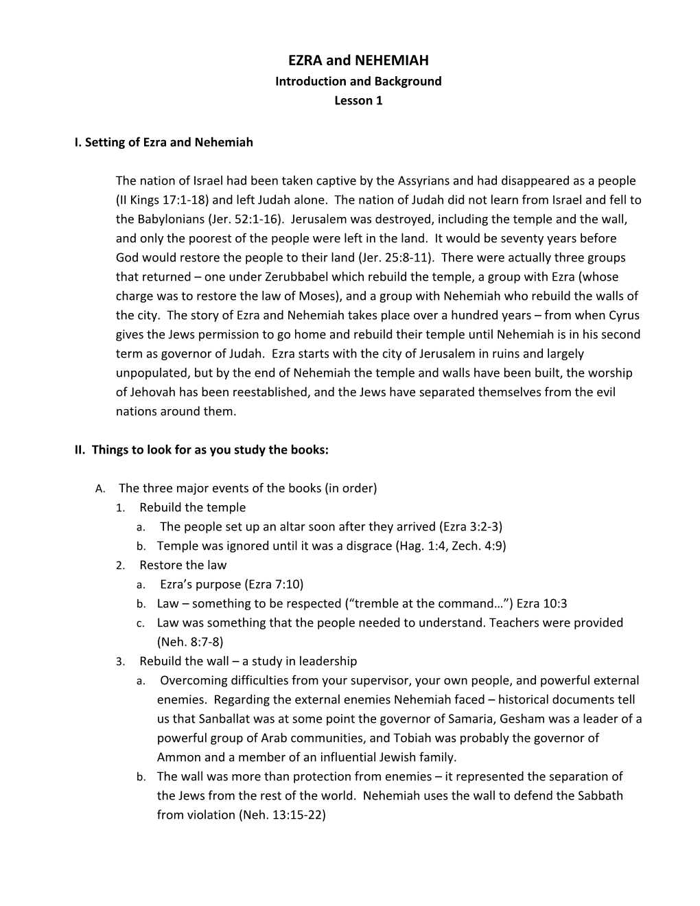 I. Setting of Ezra and Nehemiah