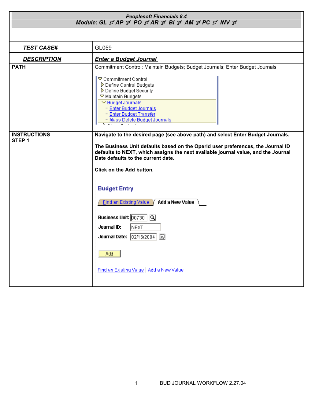 Peoplesoft Financials Testing Worksheet