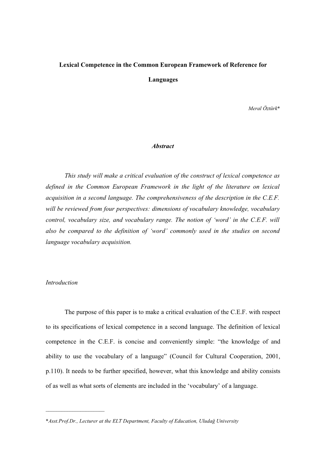 Lexical Competence in the Common European Framework of Reference for Languages