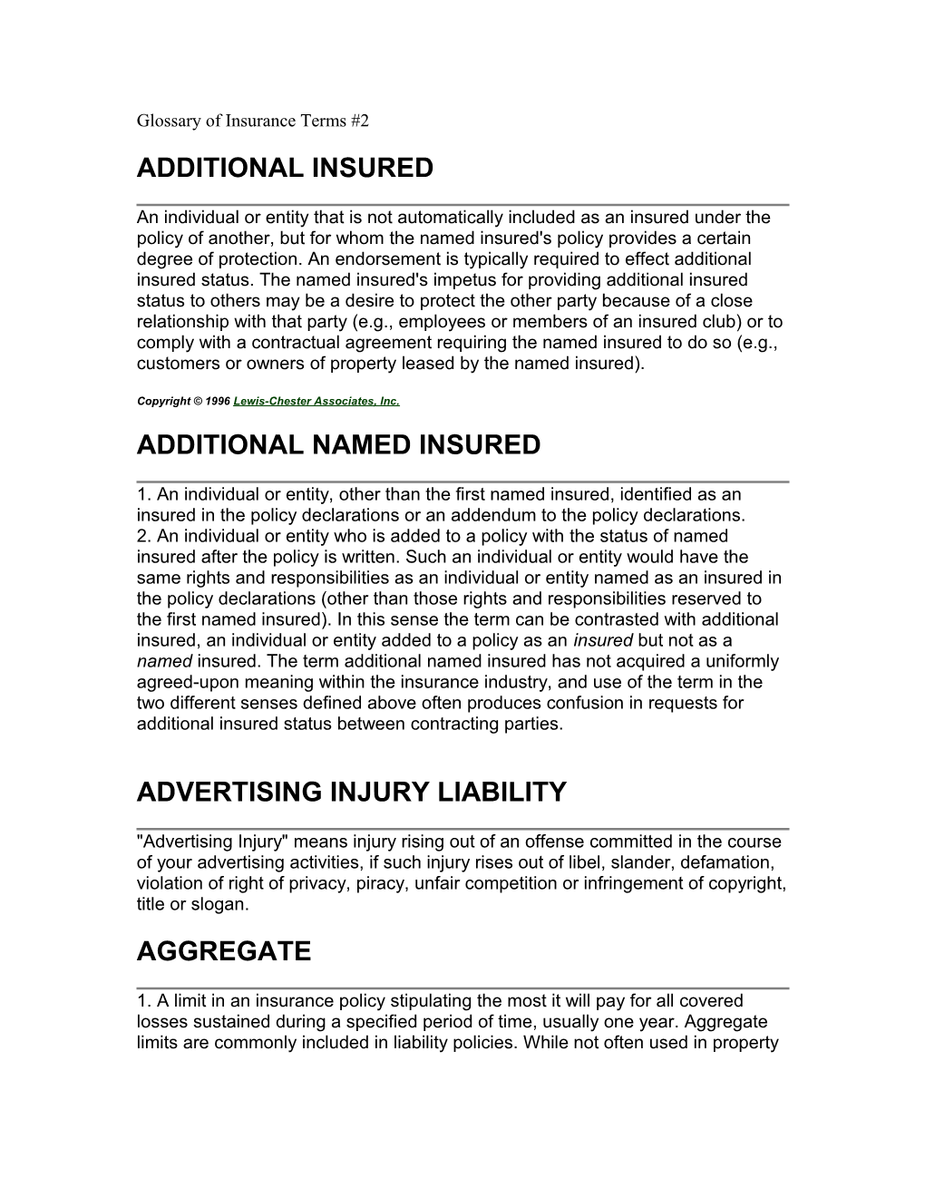 Glossary of Insurance Terms #2