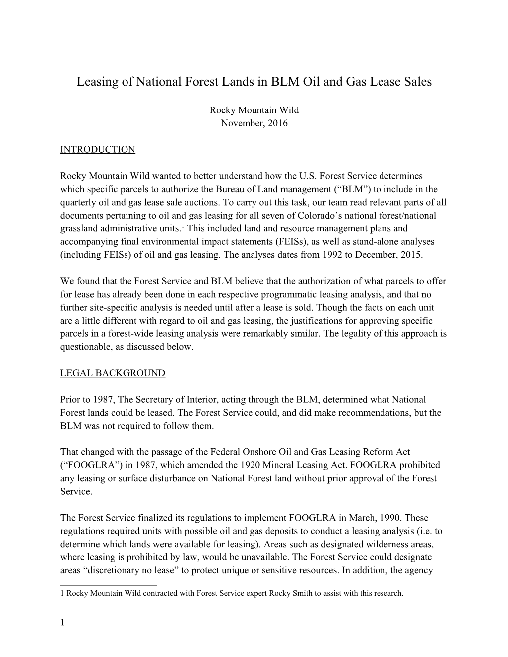 Leasing of National Forest Lands in BLM Oil and Gas Lease Sales