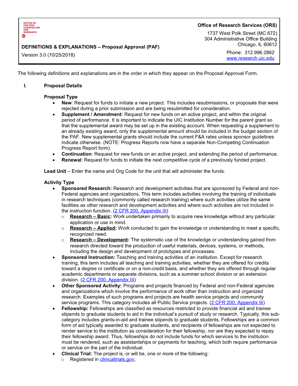 DEFINITIONS & EXPLANATIONS Proposal Approval (PAF)