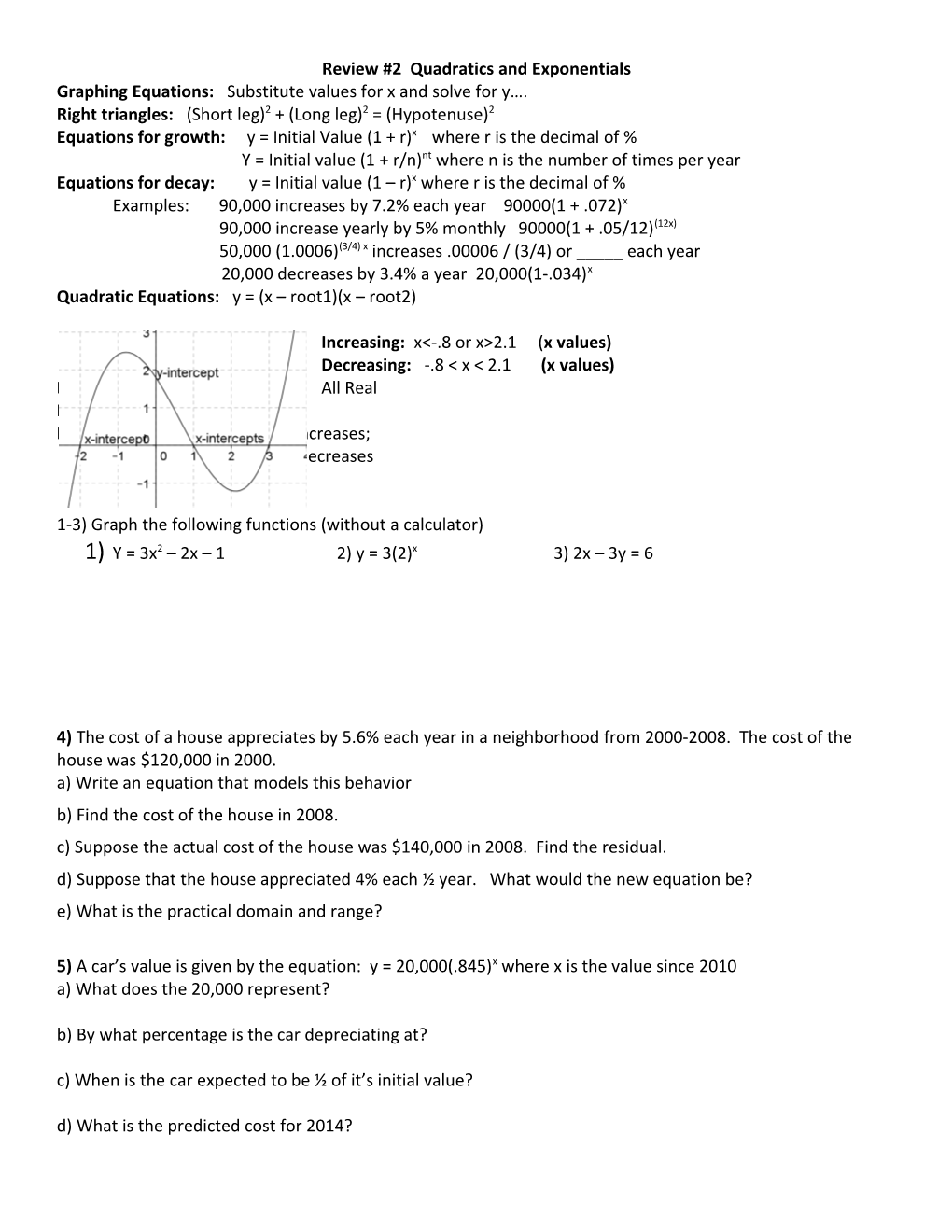 Review #2 Quadratics and Exponentials