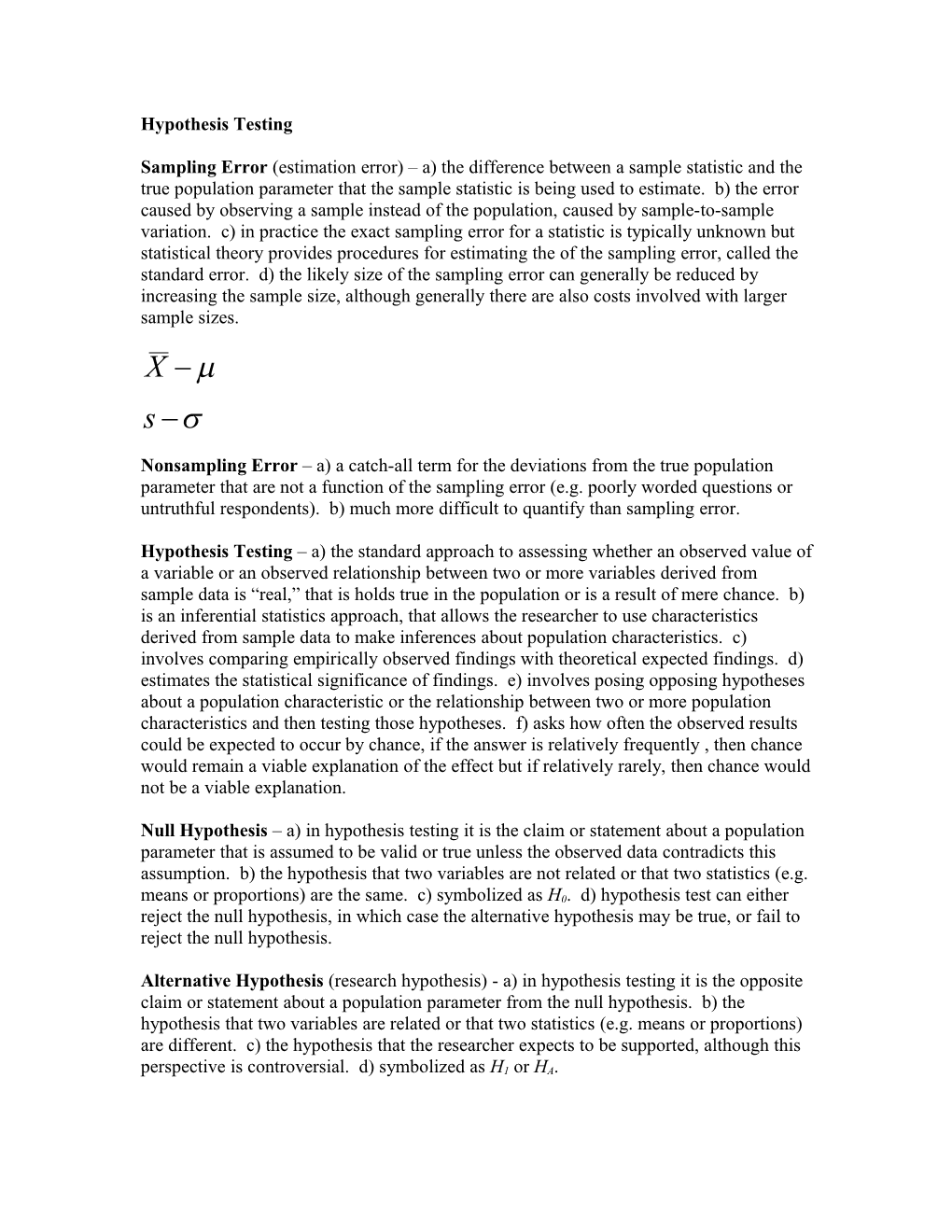 Lecture Notes Hypothesis Testing
