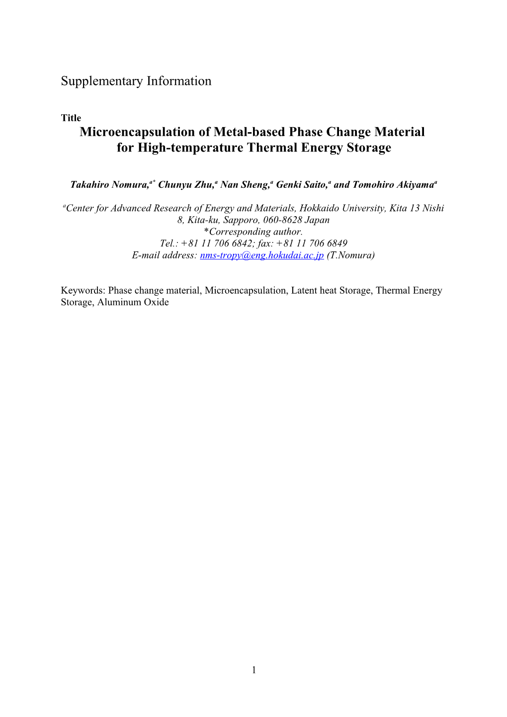 Microencapsulation of Metal-Based Phase Change Material