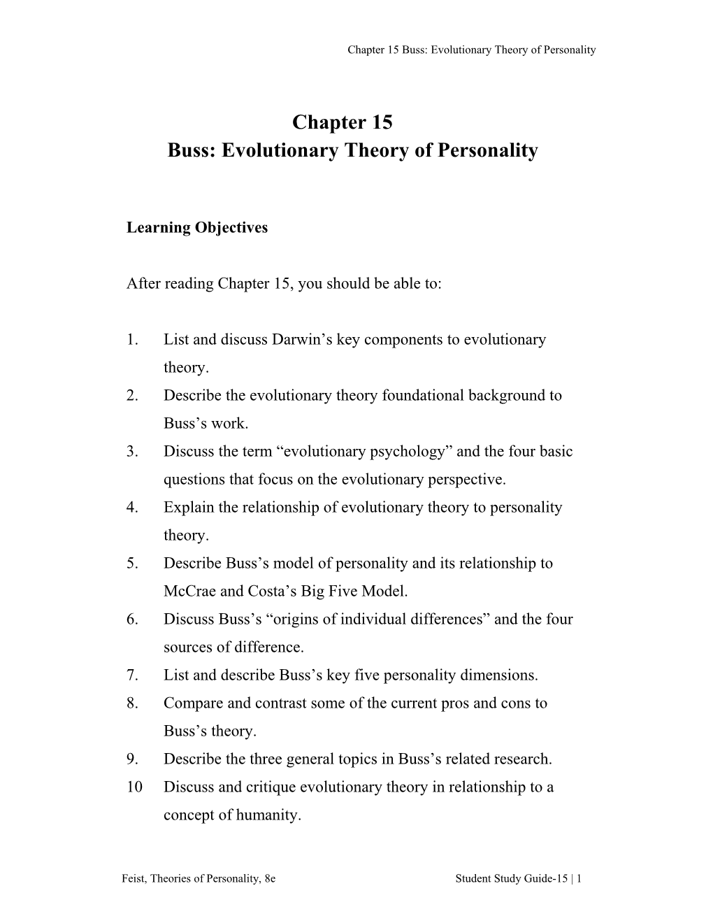 Buss: Evolutionary Theory of Personality