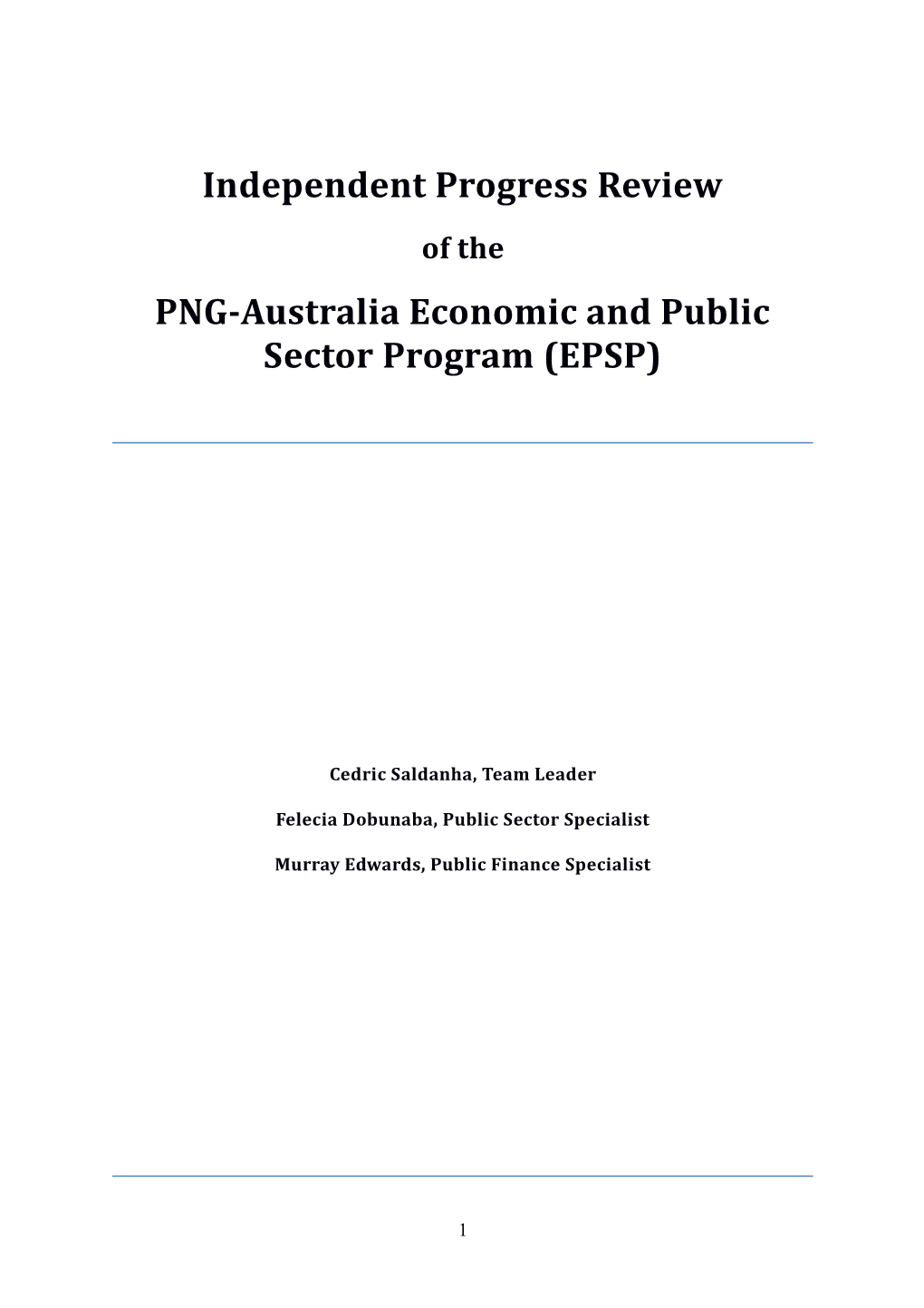 Independent Progress Review PNG-Australia EPSP, 16 October 2012