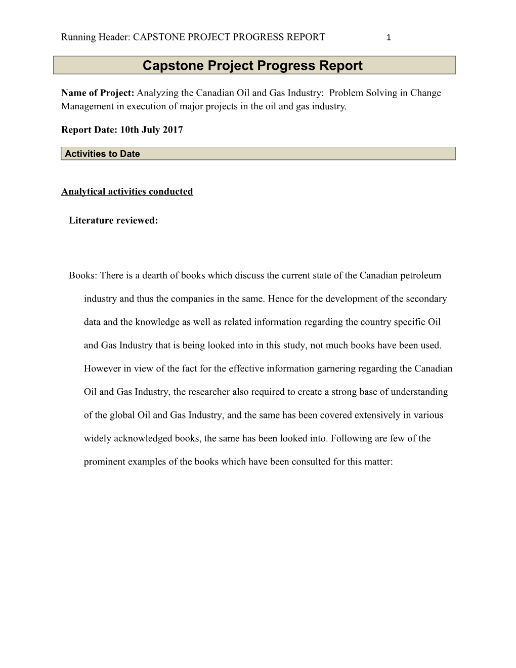 Capstone Project Progress Report
