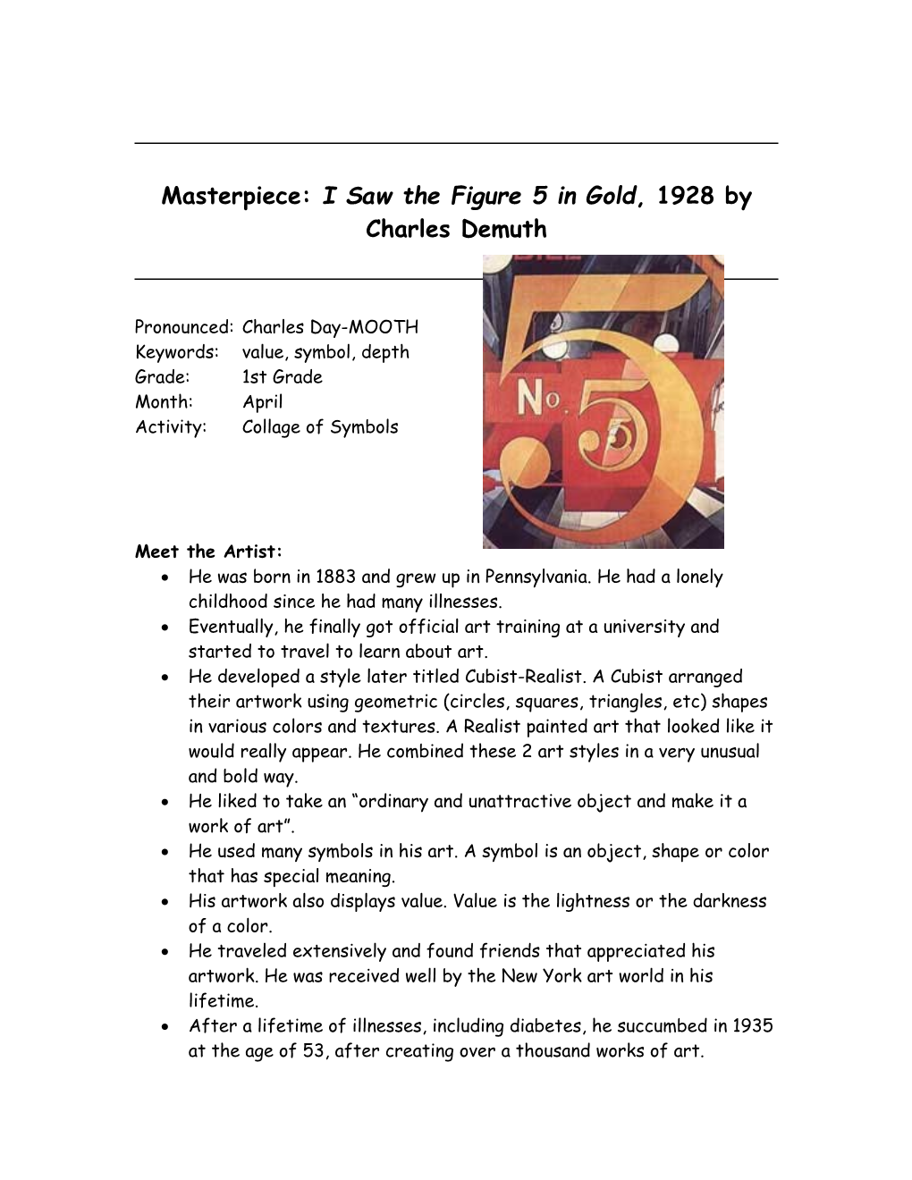 Masterpiece: I Saw the Figure 5 in Gold, 1928 by Charles Demuth