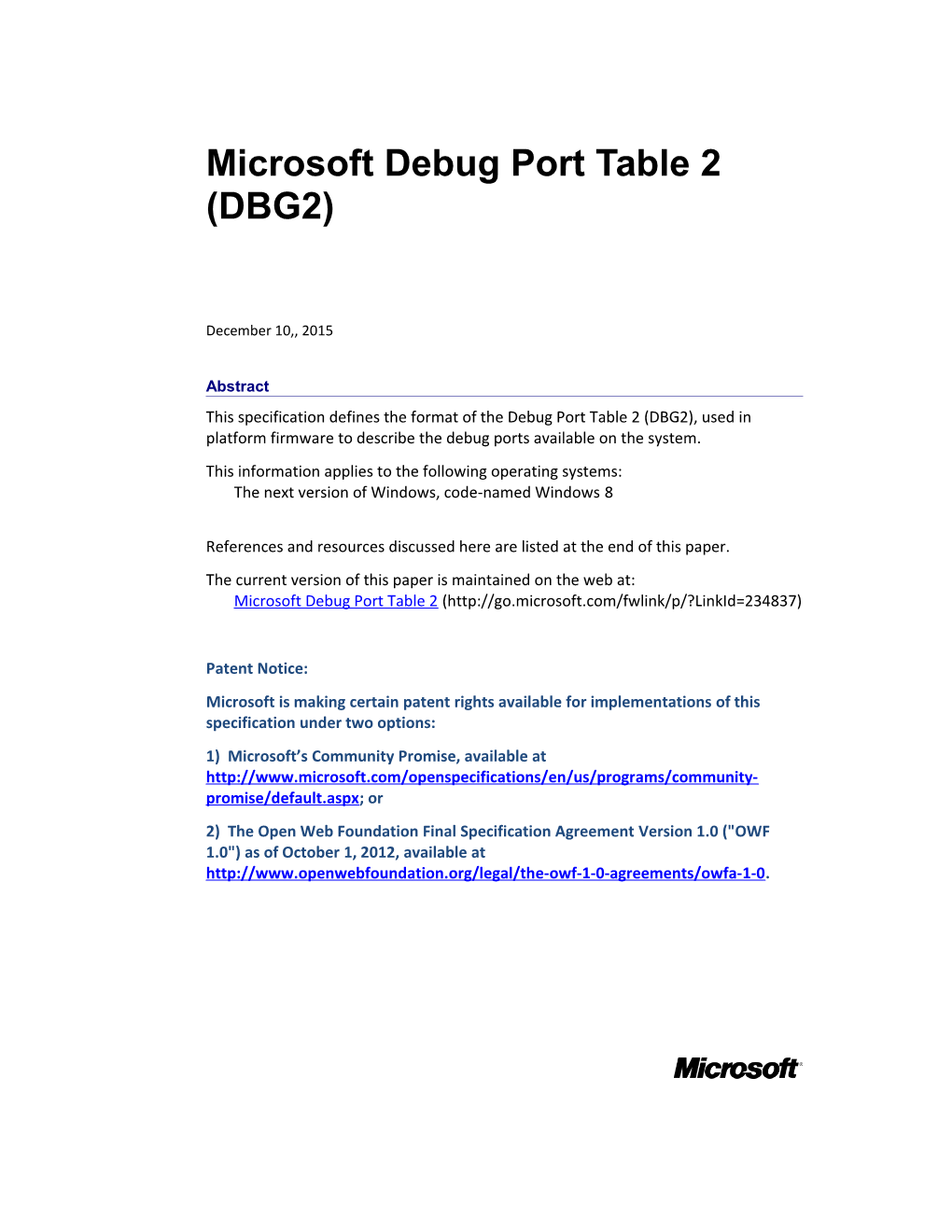 Microsoft Debug Port Table 2 (DBG2) - 1