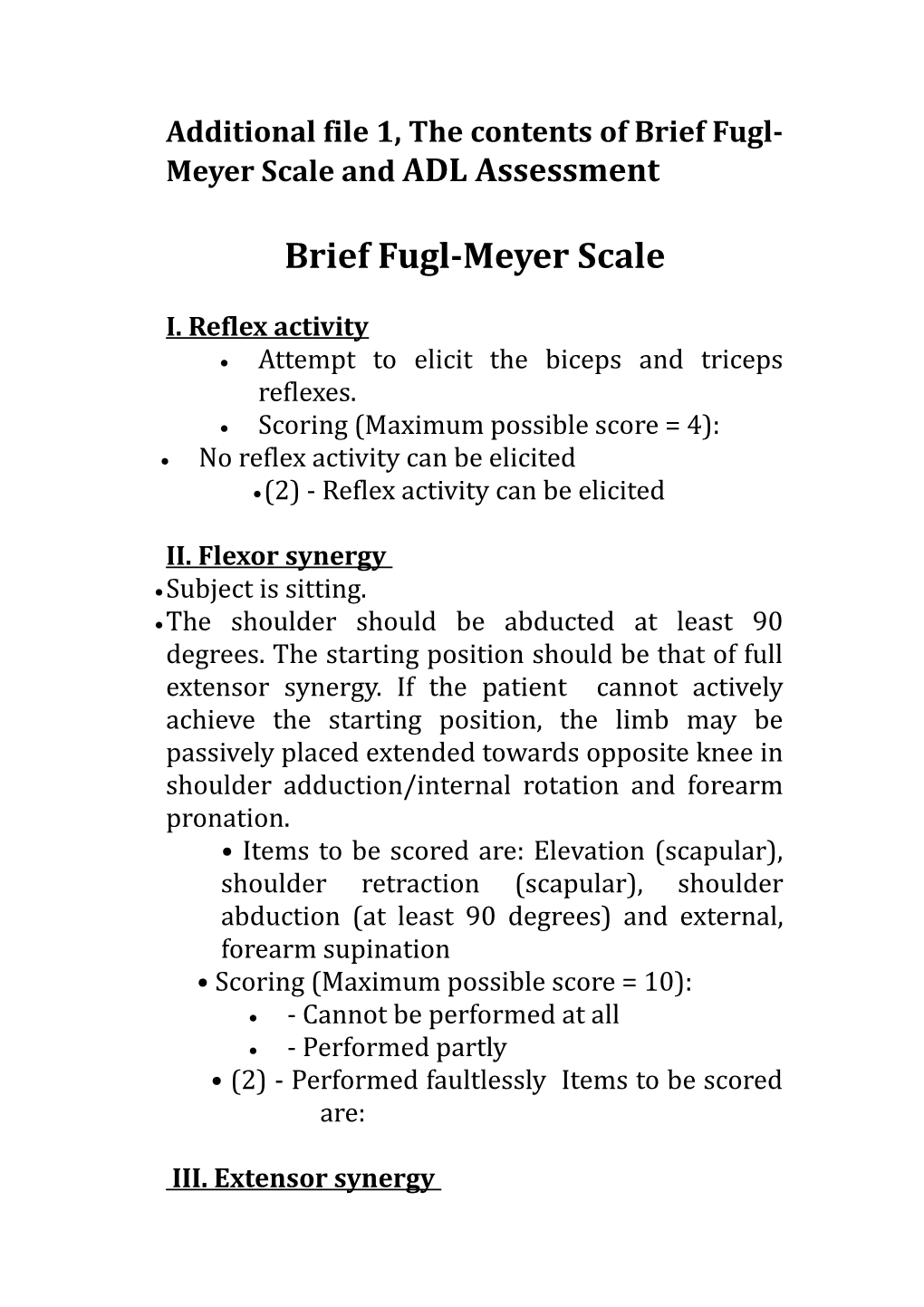 Additional File1, the Contents of Brief Fugl-Meyer Scale and ADL Assessment