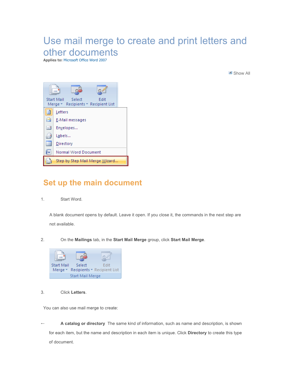 Use Mail Merge to Create and Print Letters and Other Documents