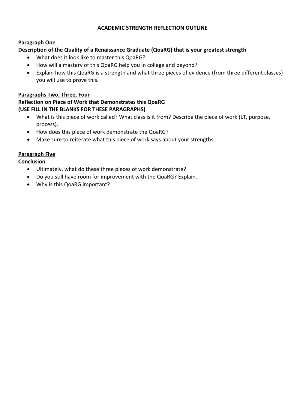 Academic Strength Reflection Outline