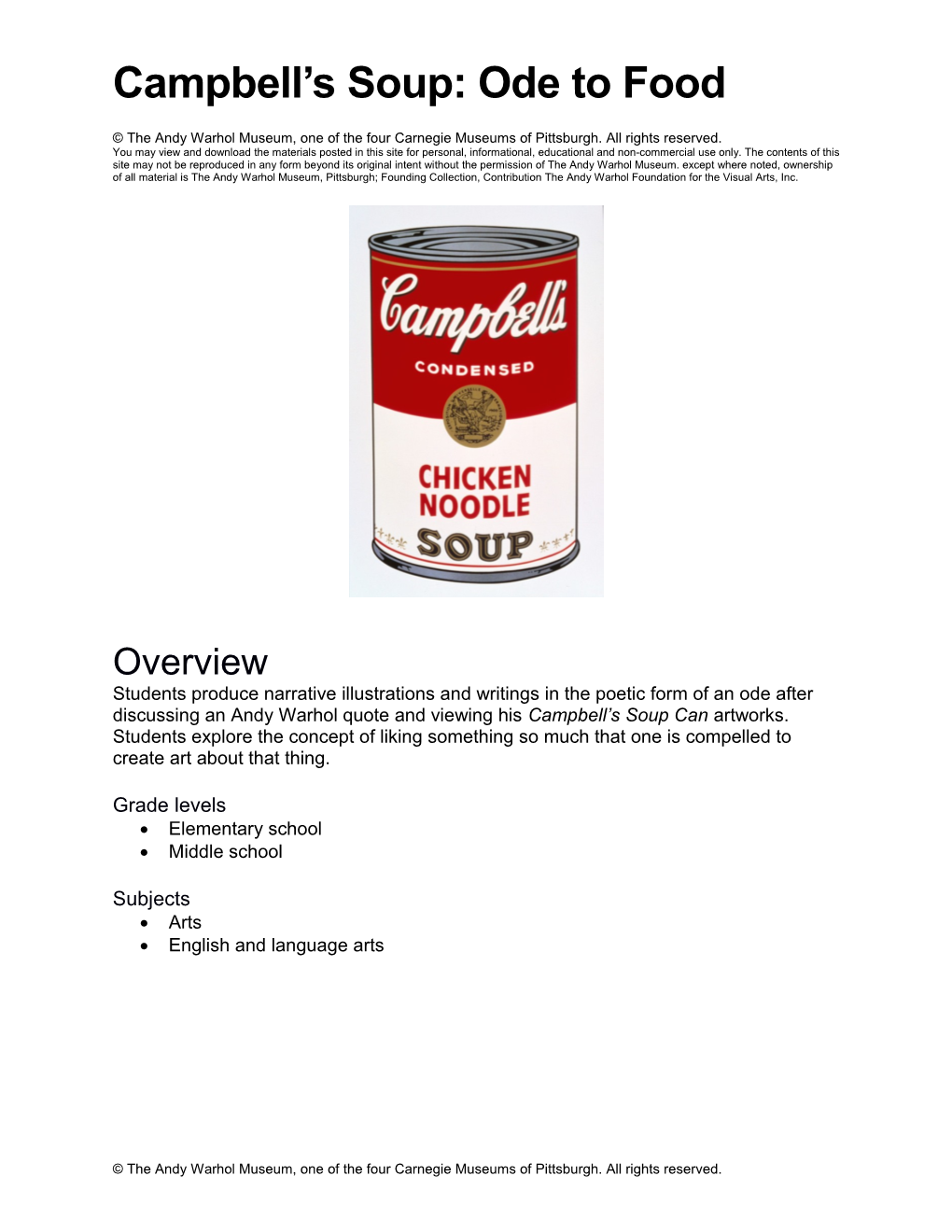 Campbell S Soup: Ode to Food