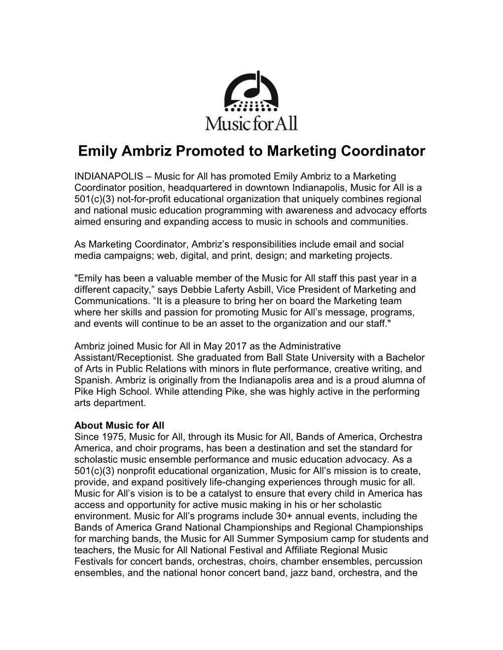 Emily Ambriz Promoted to Marketing Coordinator