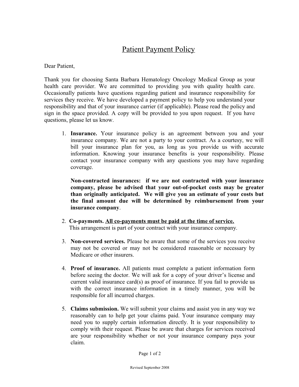 Patient Payment Policy